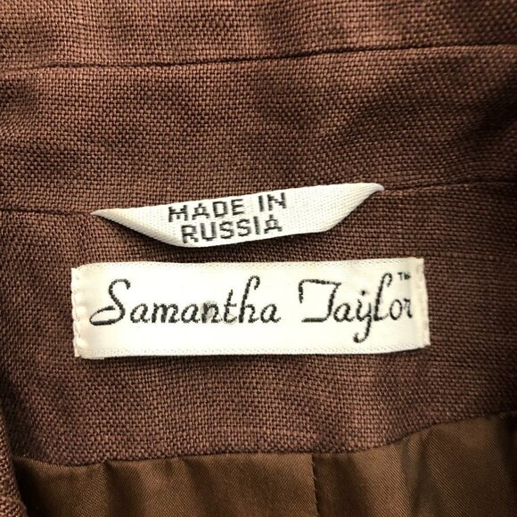 samantha TAYLOR - Brown Linen Zip Front Jacket Blazer - Size 6 - Picture 3 of 5